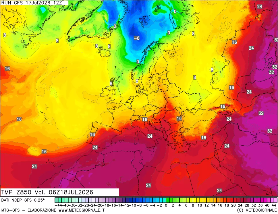 mappa 850 hPa Temp
