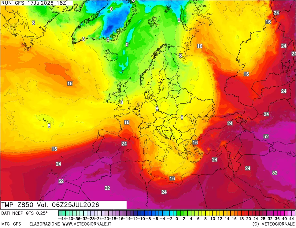 mappa 850 hPa Temp