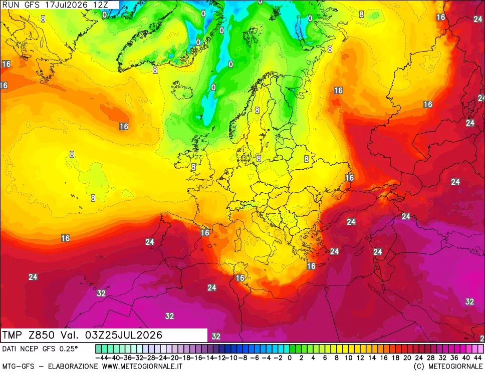 mappa 850 hPa Temp