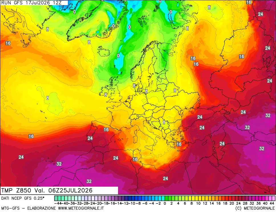 mappa 850 hPa Temp