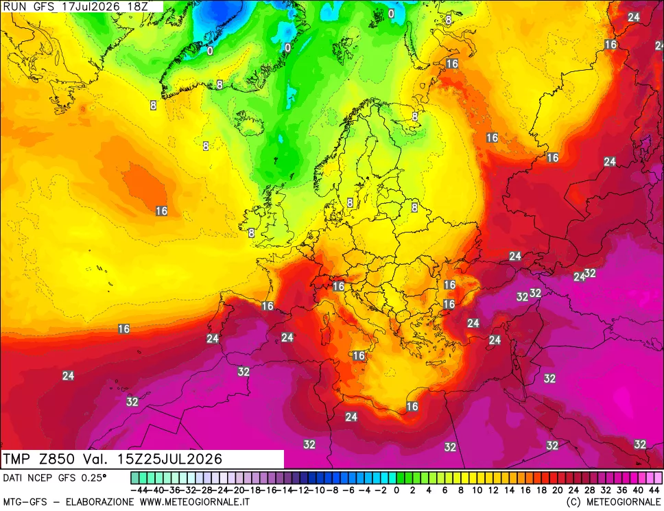 mappa 850 hPa Temp