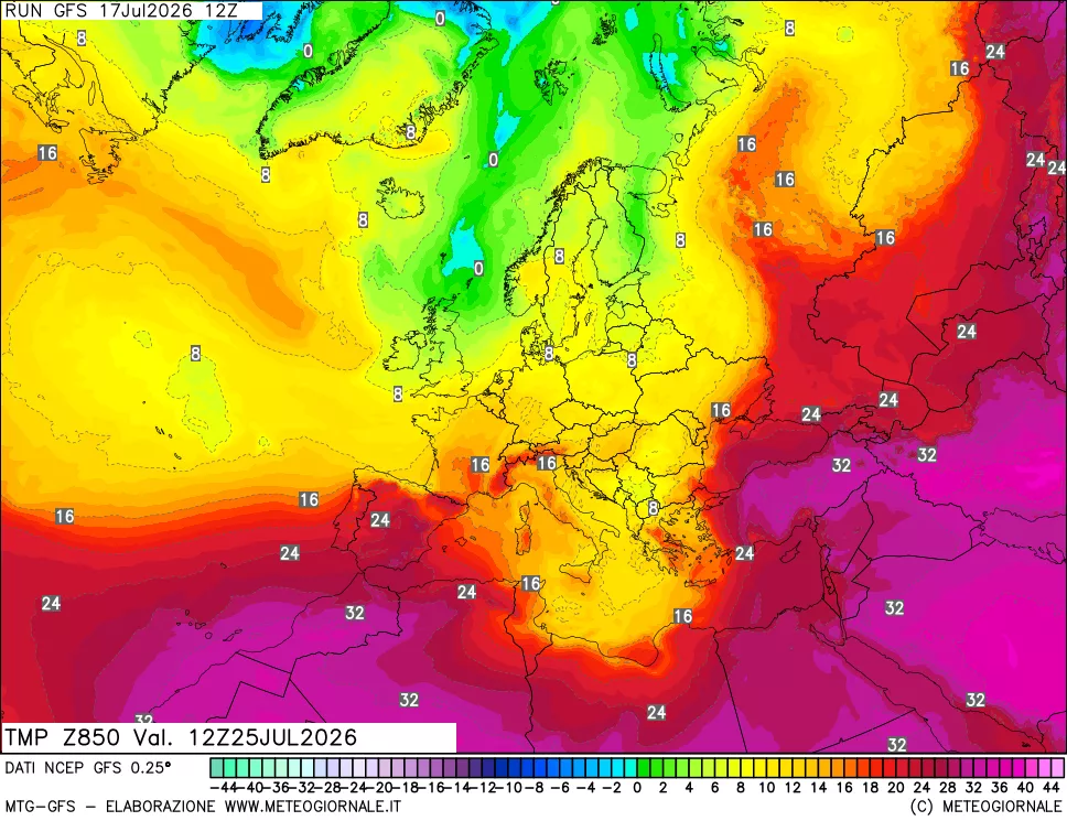 mappa 850 hPa Temp