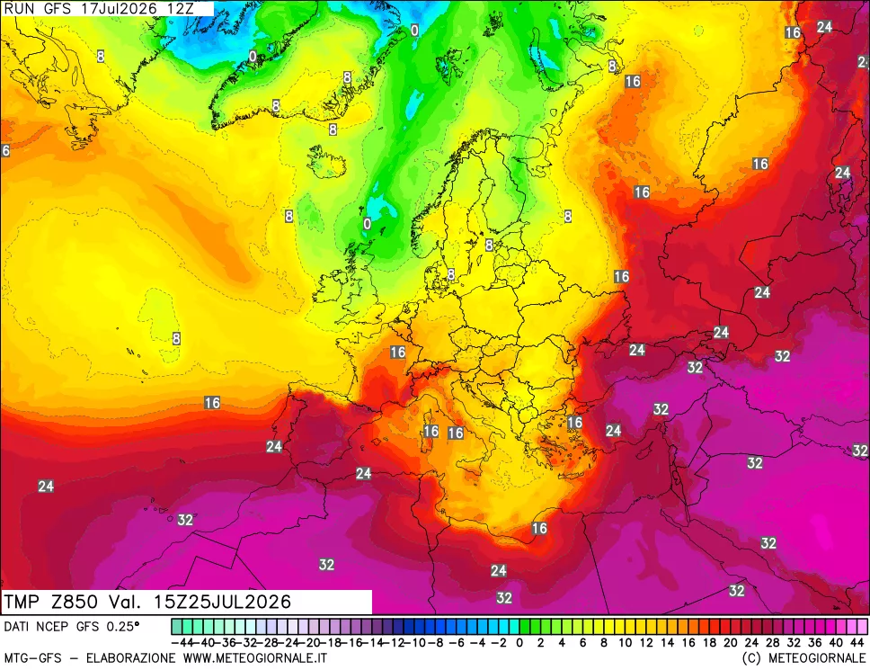 mappa 850 hPa Temp