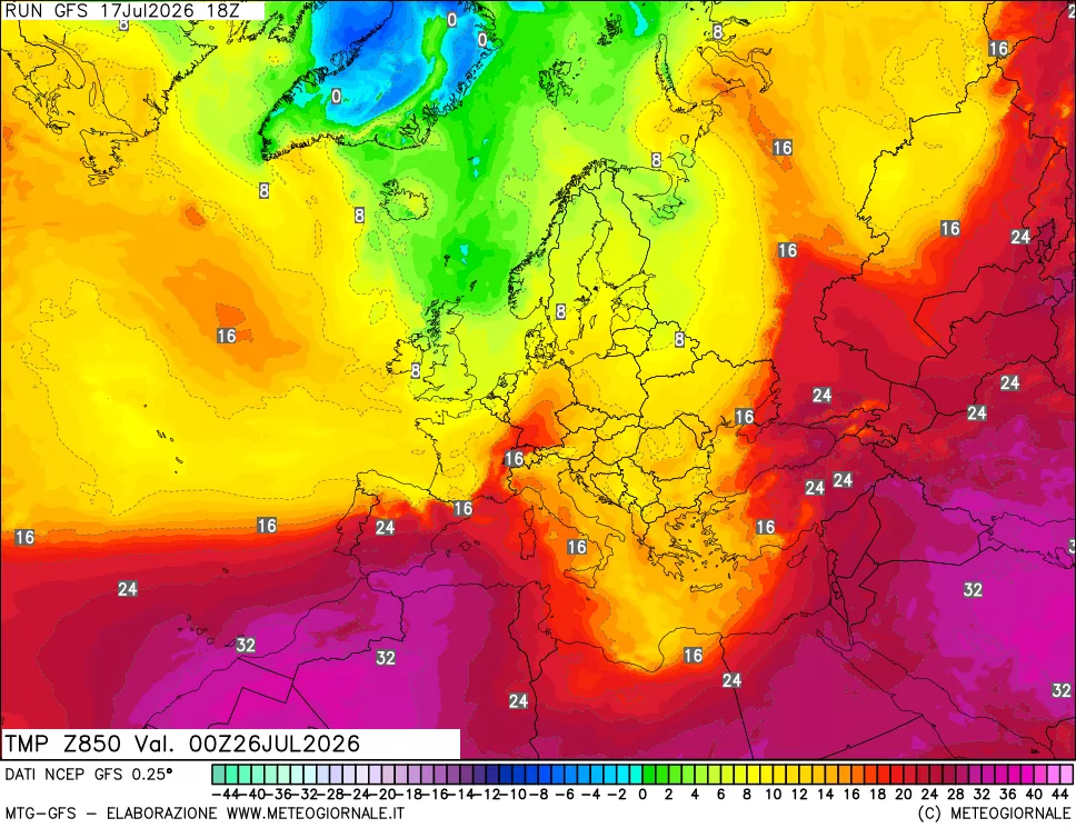 mappa 850 hPa Temp