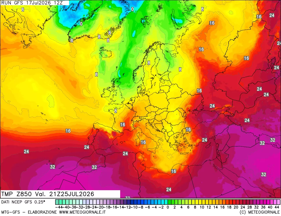 mappa 850 hPa Temp