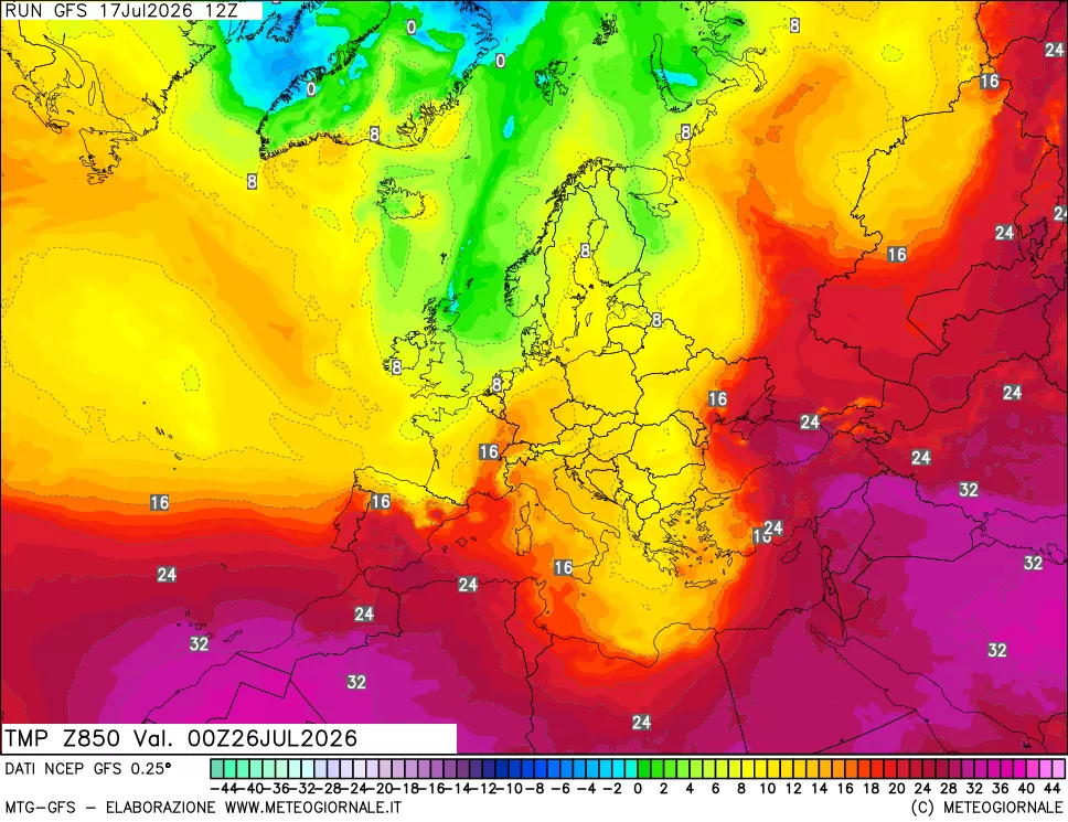 mappa 850 hPa Temp