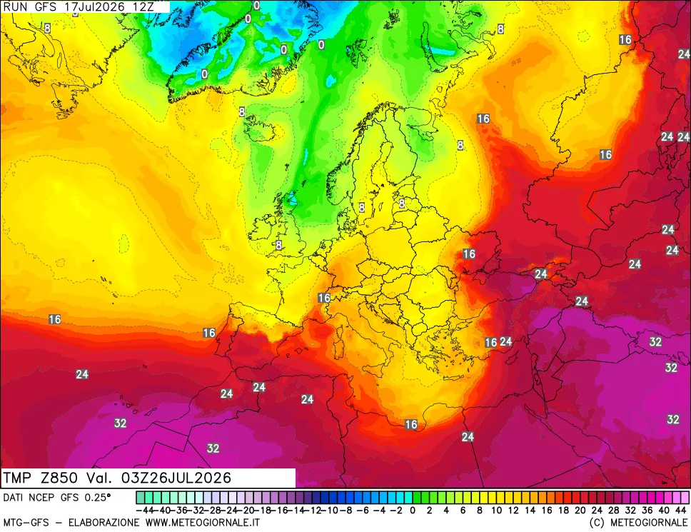 mappa 850 hPa Temp