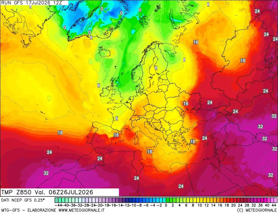 mappa 850 hPa Temp