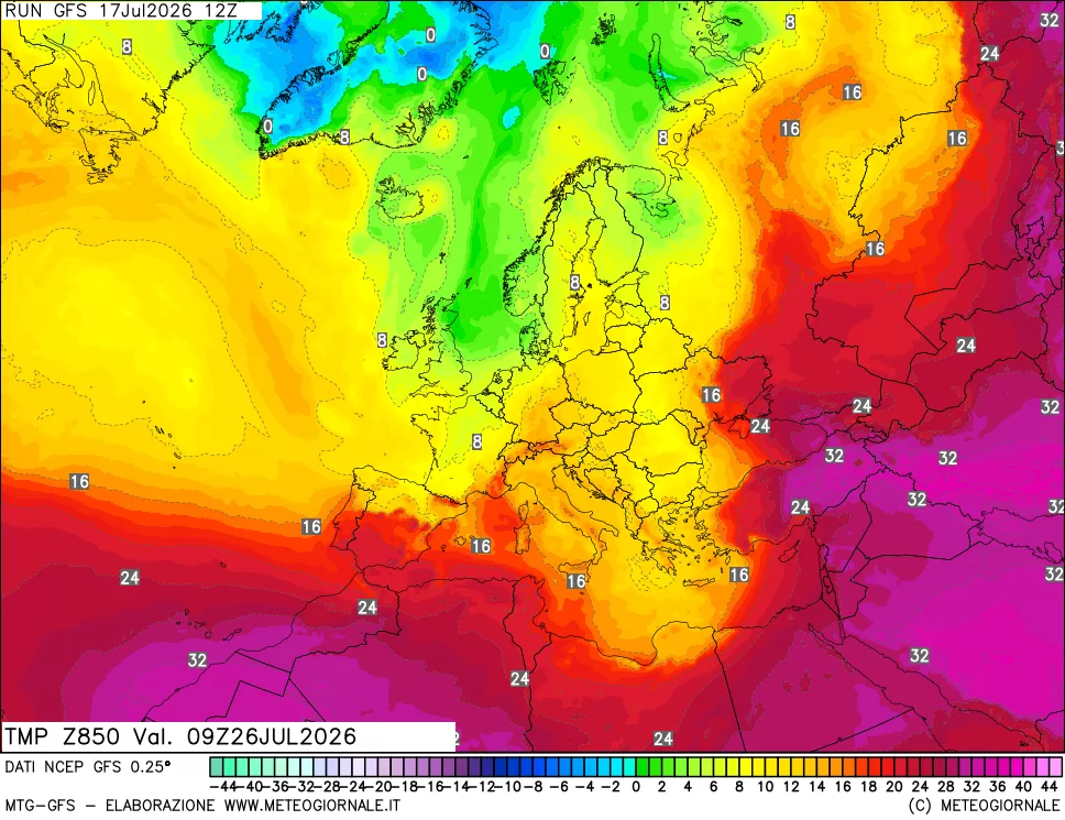 mappa 850 hPa Temp