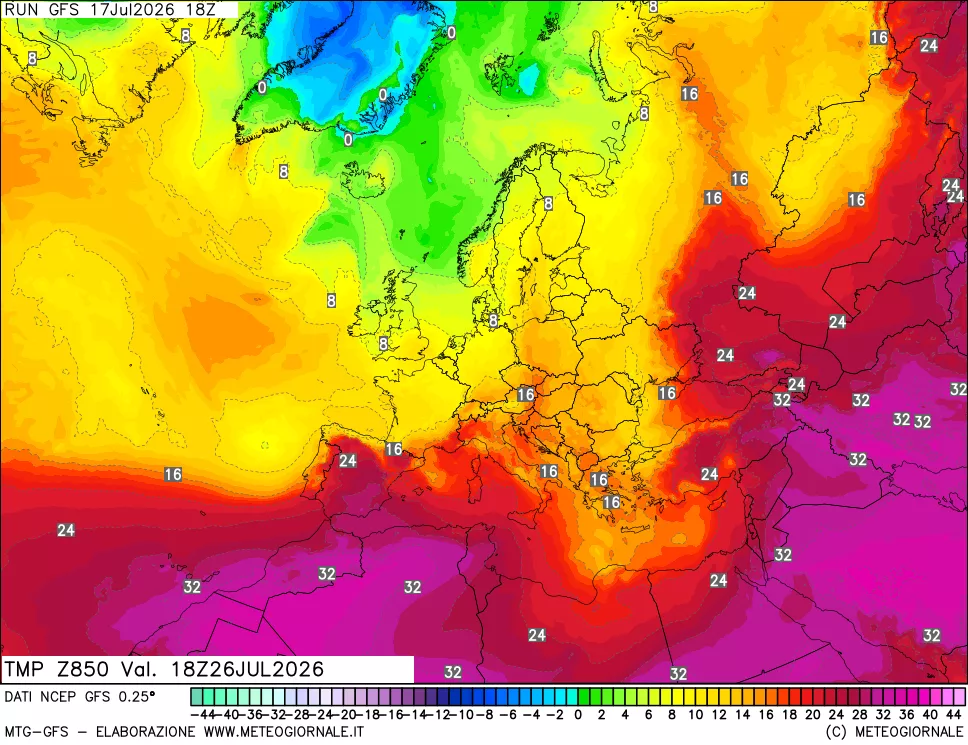 mappa 850 hPa Temp