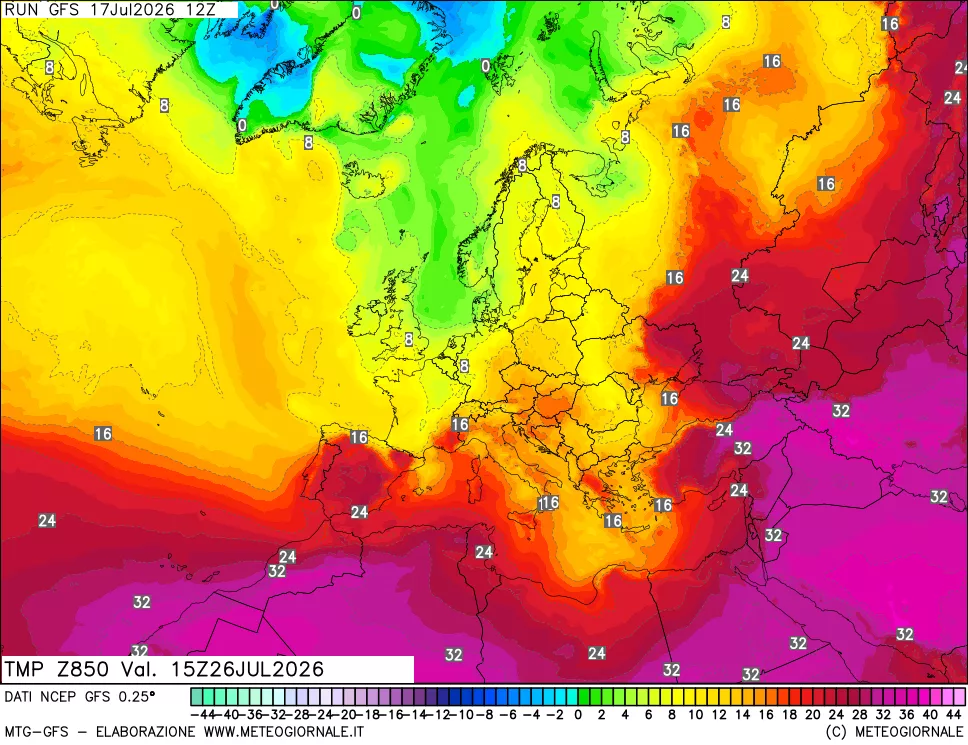 mappa 850 hPa Temp