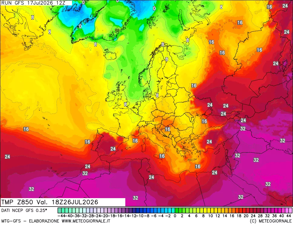 mappa 850 hPa Temp
