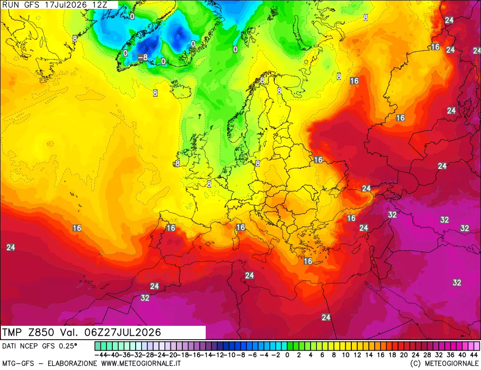 mappa 850 hPa Temp