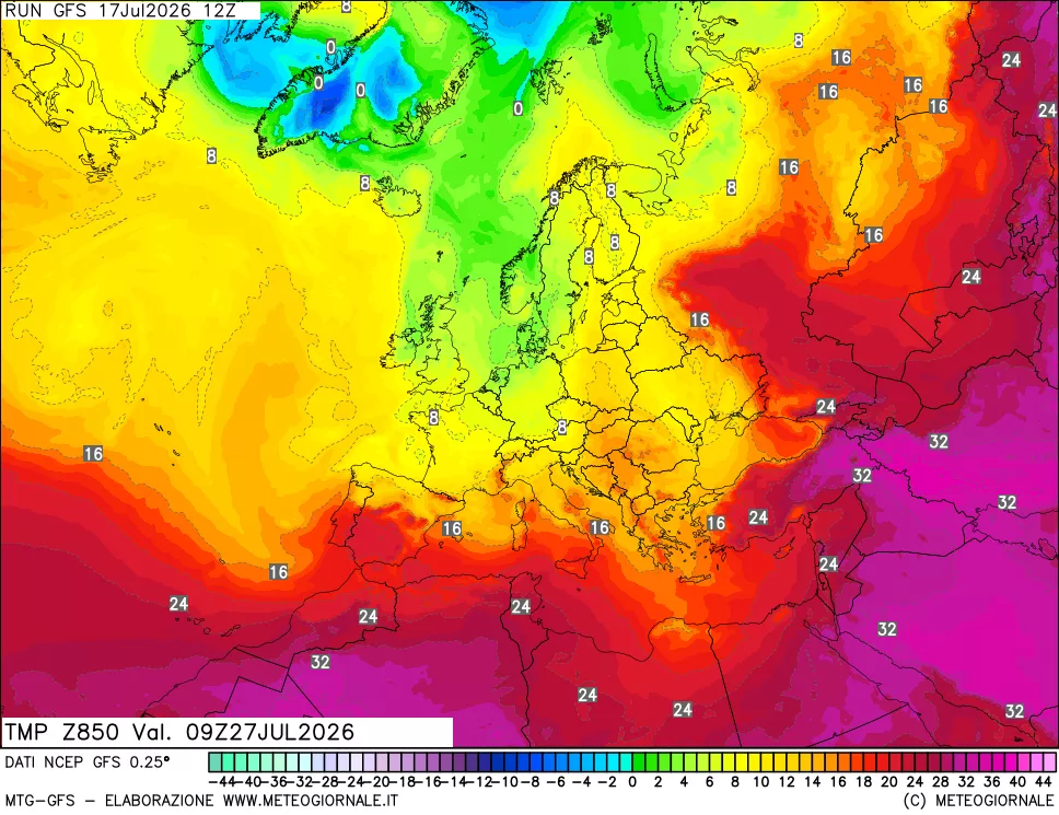 mappa 850 hPa Temp