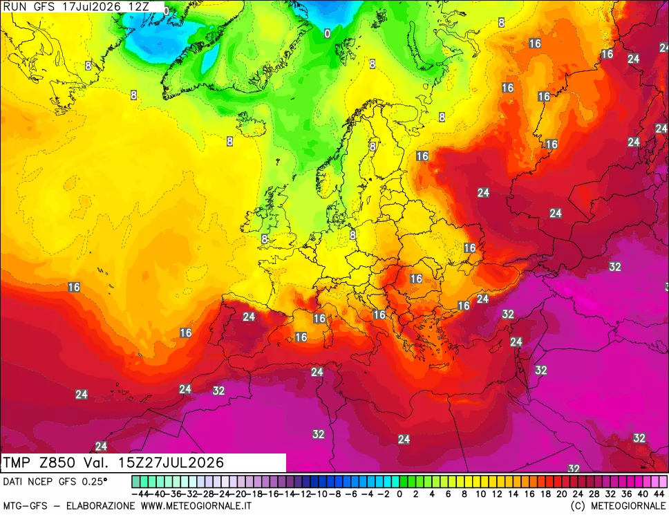 mappa 850 hPa Temp