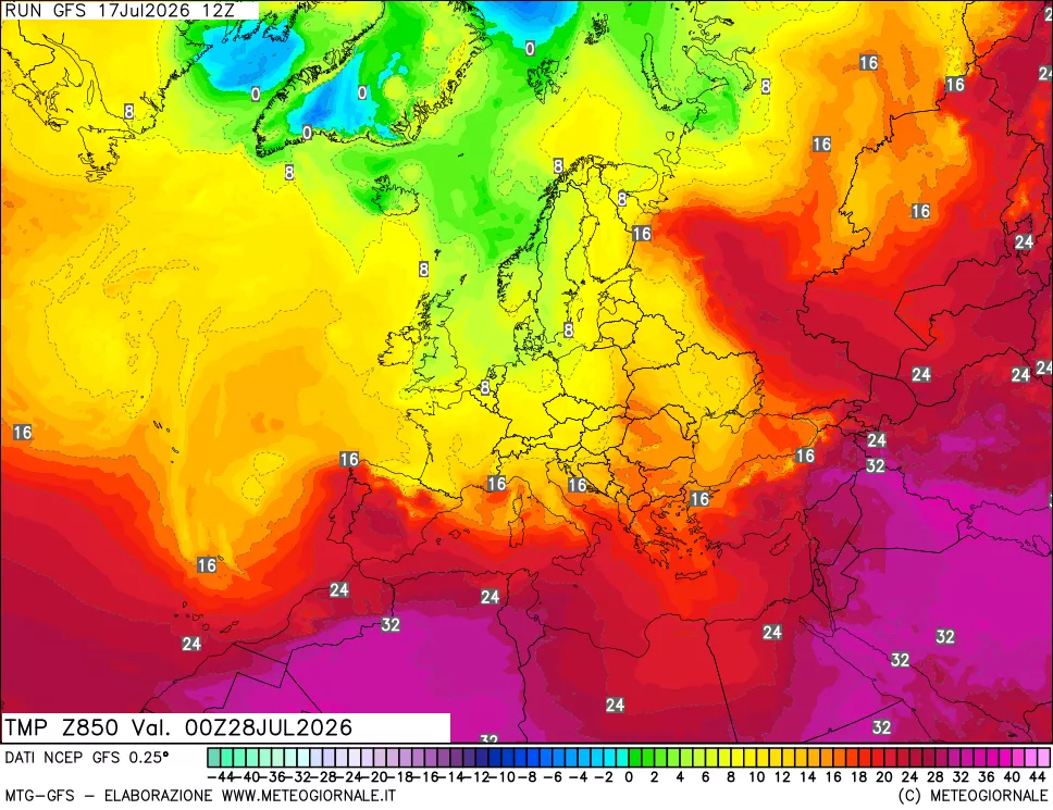 mappa 850 hPa Temp