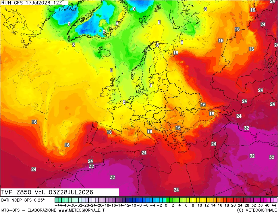 mappa 850 hPa Temp