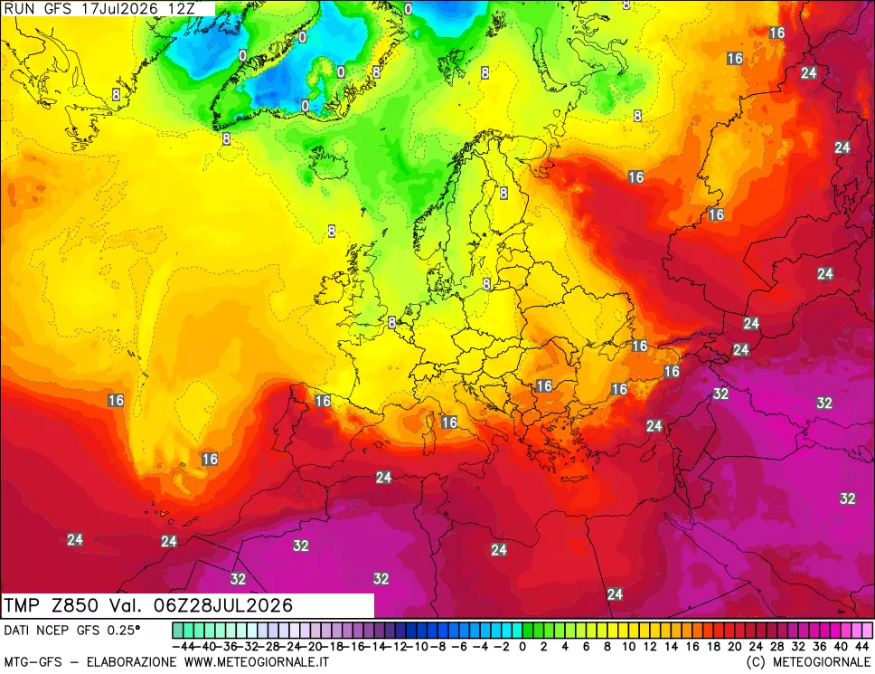 mappa 850 hPa Temp