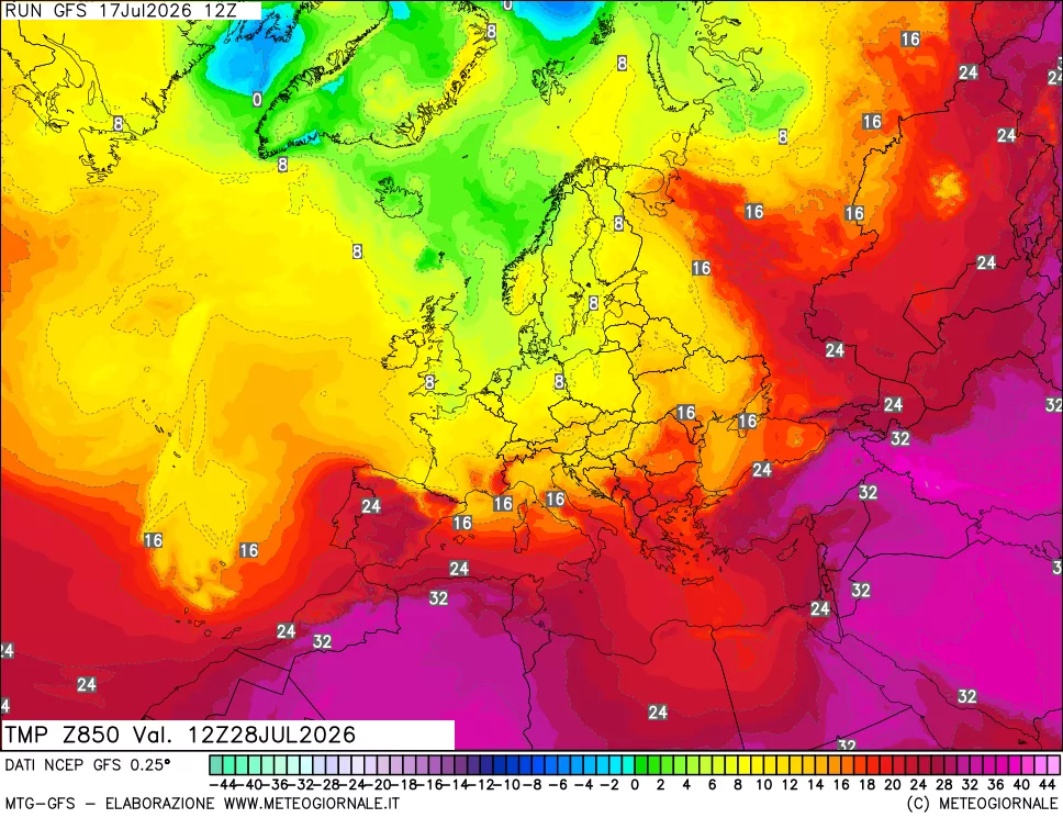 mappa 850 hPa Temp