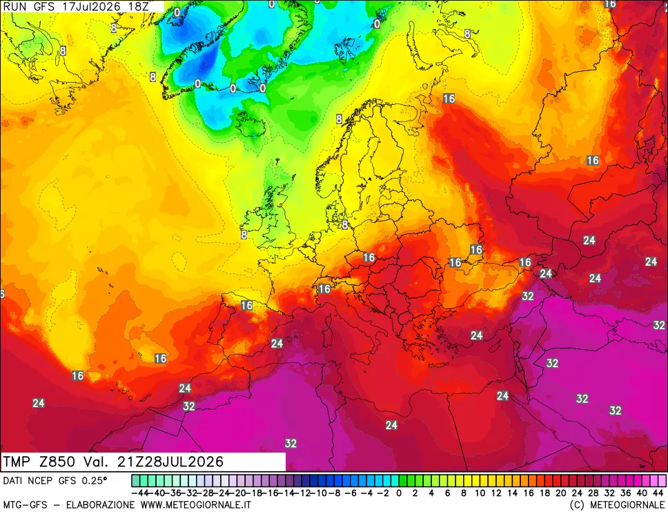 mappa 850 hPa Temp