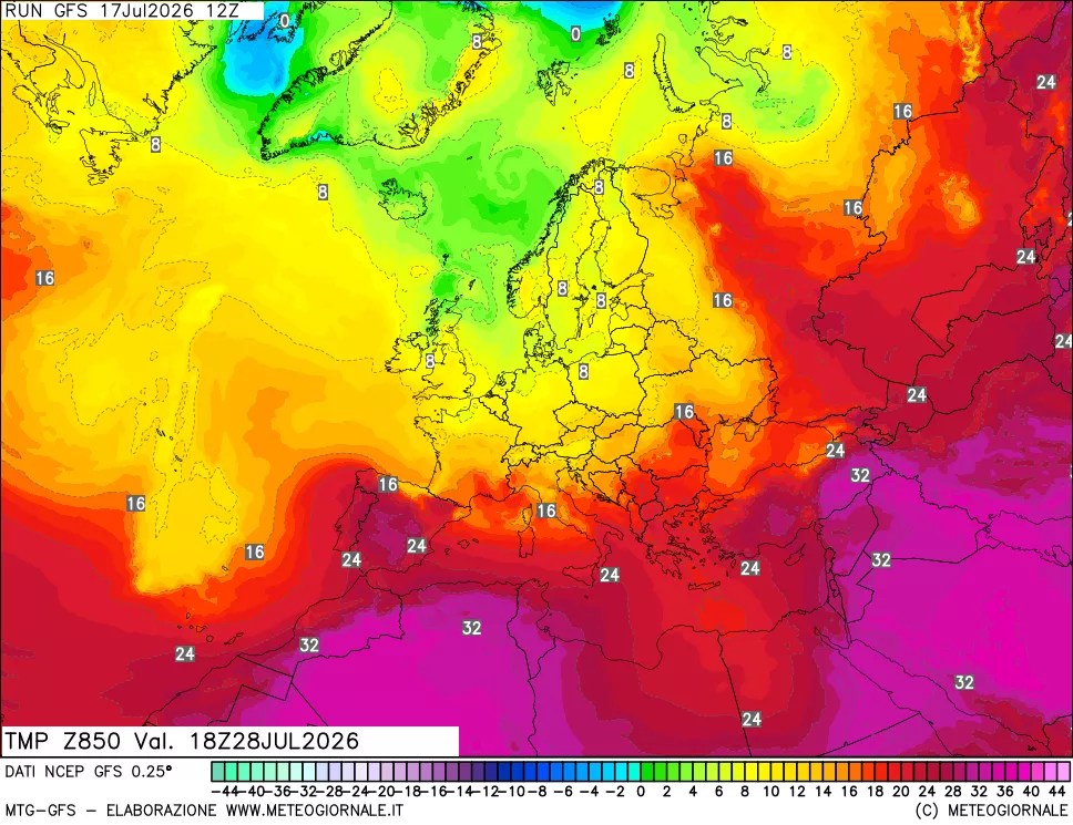 mappa 850 hPa Temp