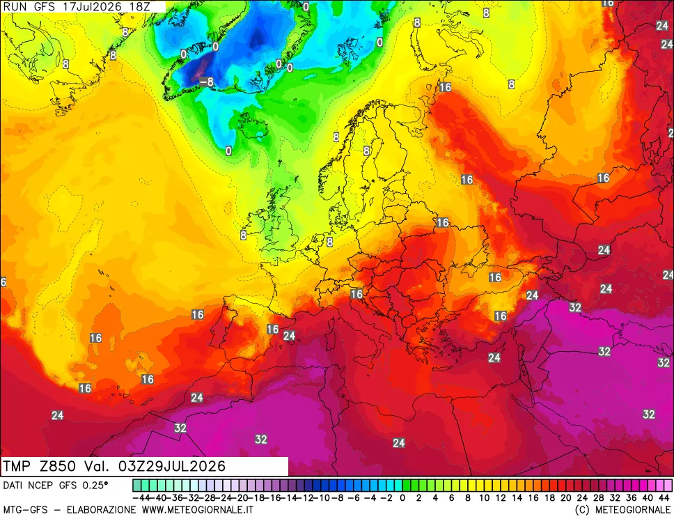 mappa 850 hPa Temp