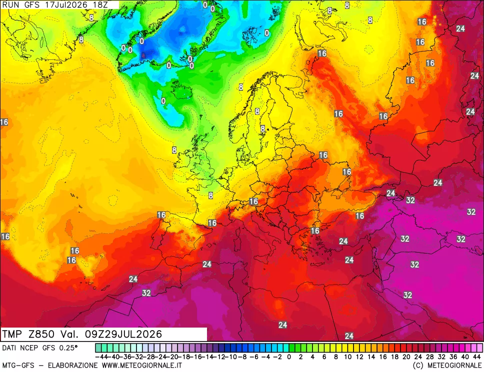mappa 850 hPa Temp