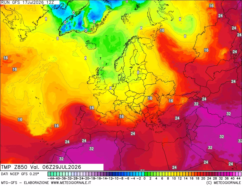 mappa 850 hPa Temp
