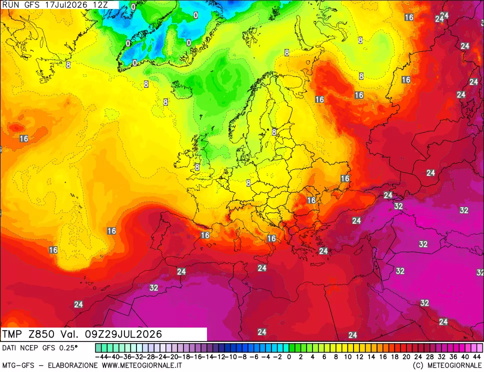 mappa 850 hPa Temp
