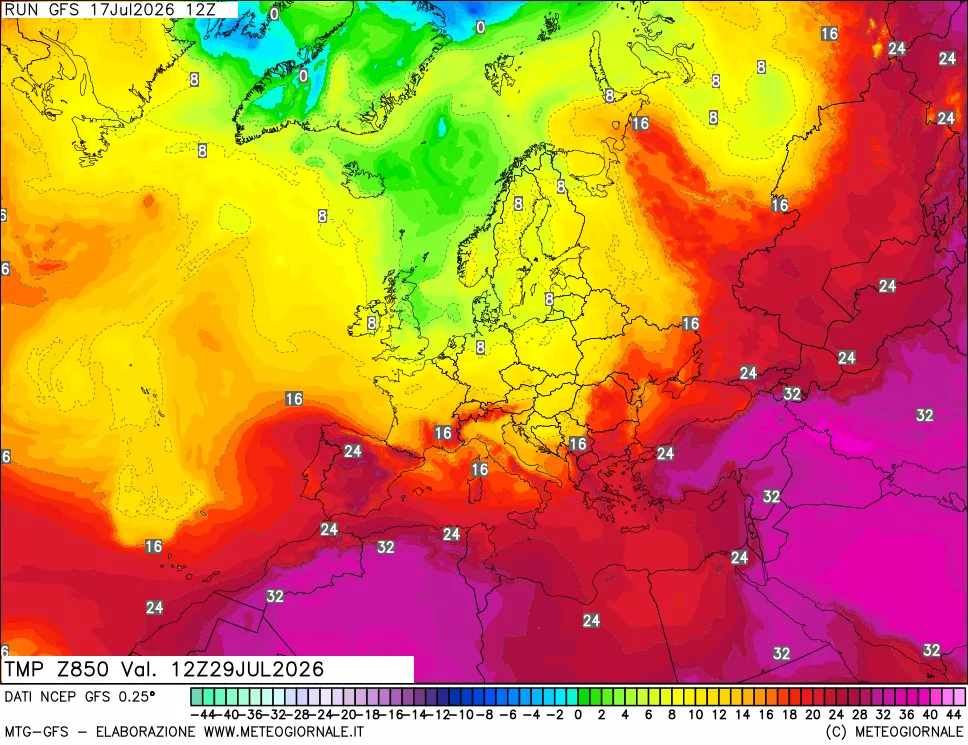 mappa 850 hPa Temp