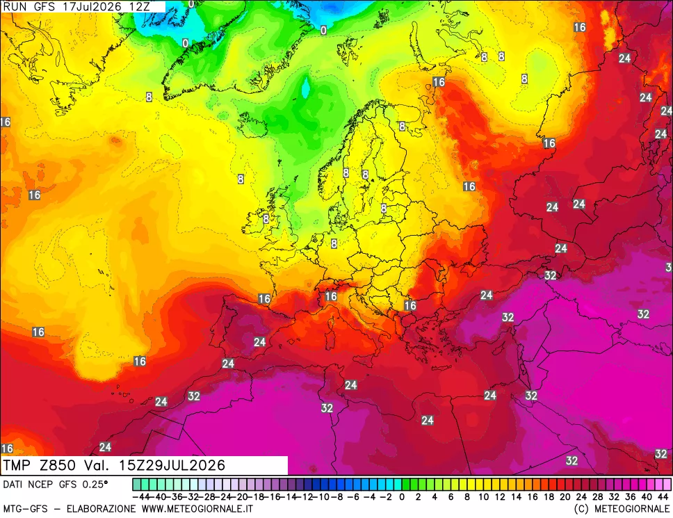 mappa 850 hPa Temp