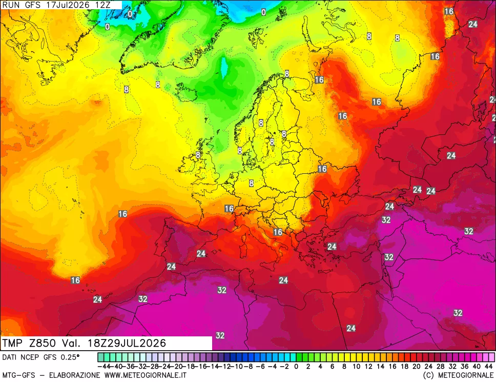 mappa 850 hPa Temp