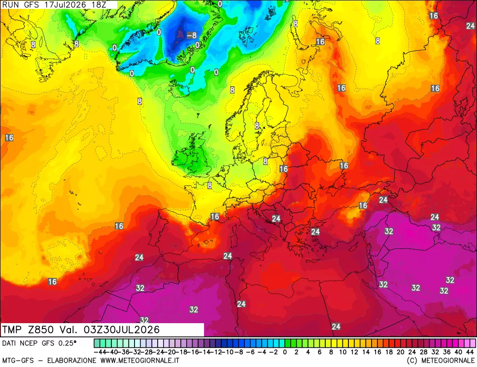 mappa 850 hPa Temp