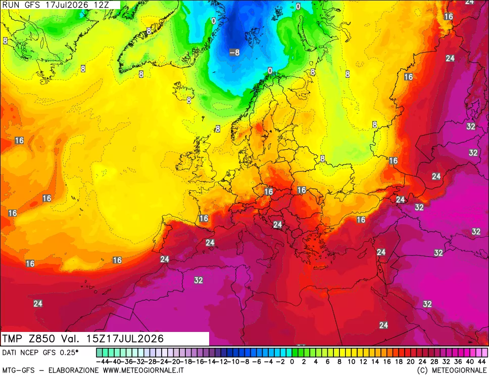 mappa 850 hPa Temp