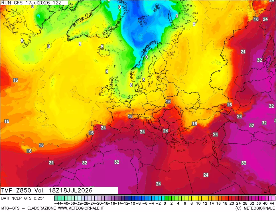 mappa 850 hPa Temp