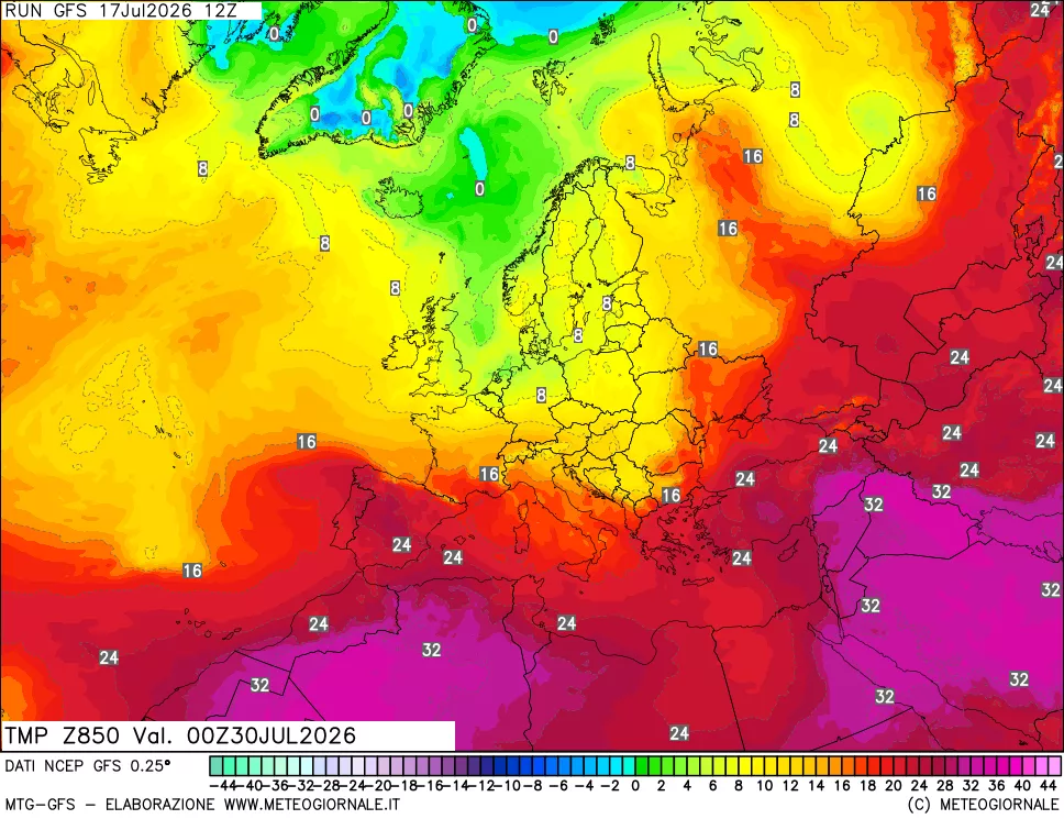 mappa 850 hPa Temp