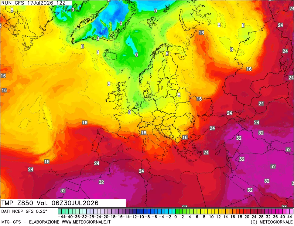 mappa 850 hPa Temp