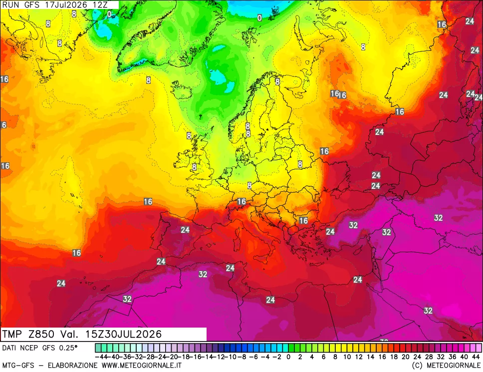 mappa 850 hPa Temp
