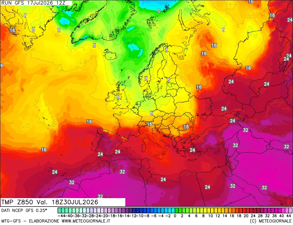 mappa 850 hPa Temp