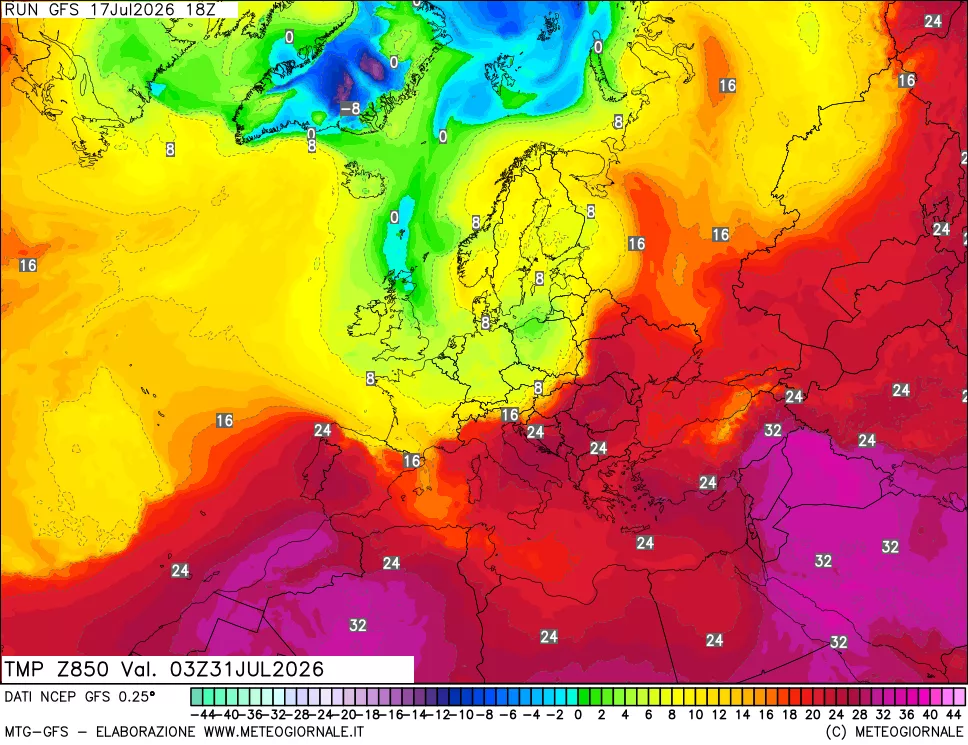 mappa 850 hPa Temp