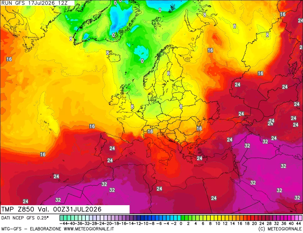 mappa 850 hPa Temp