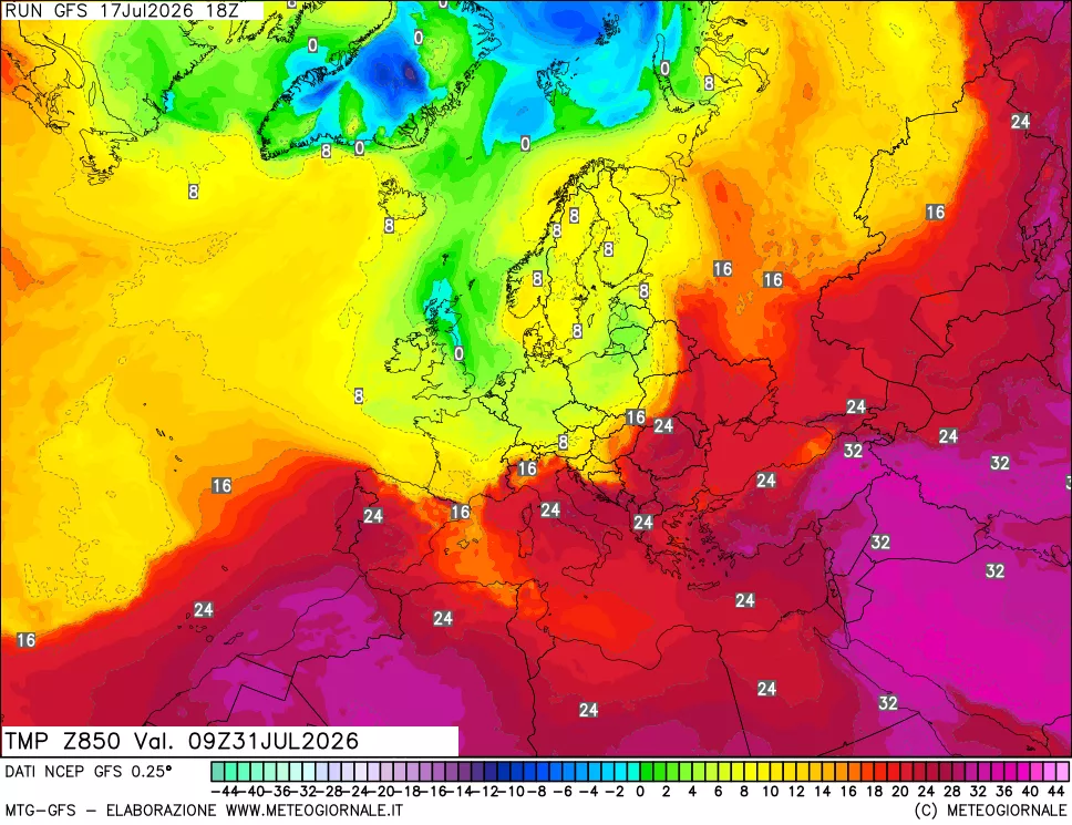 mappa 850 hPa Temp