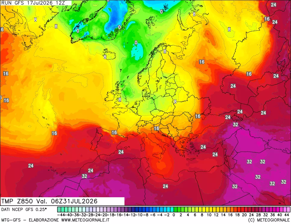 mappa 850 hPa Temp