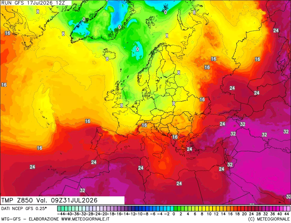 mappa 850 hPa Temp