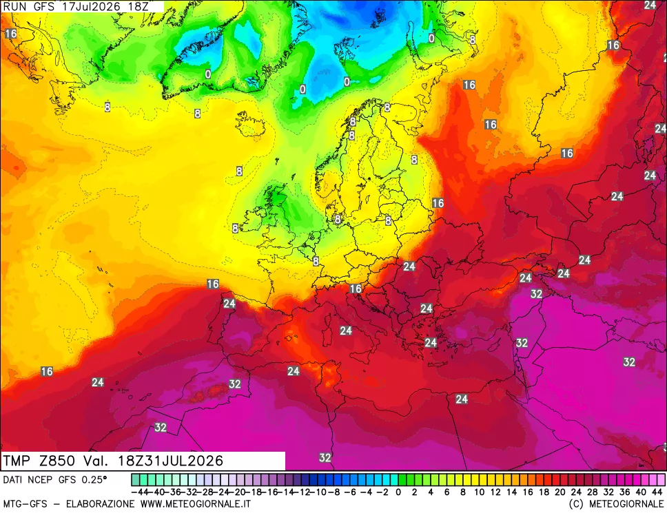 mappa 850 hPa Temp