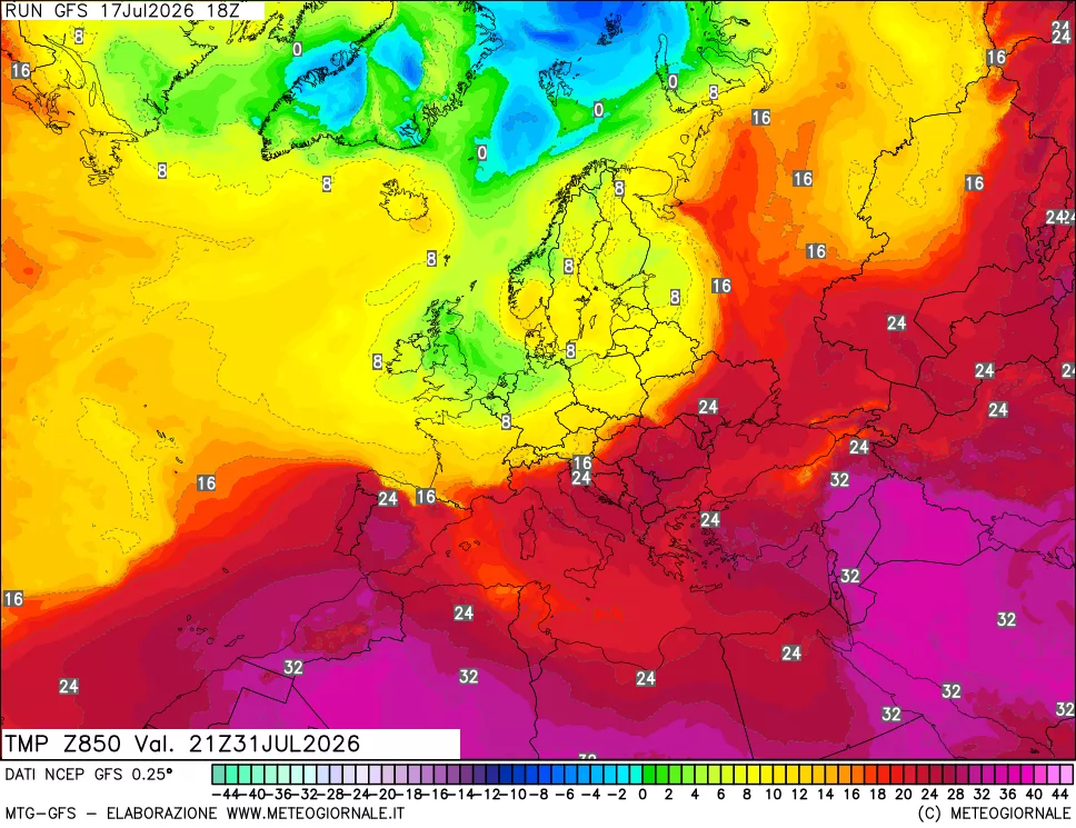 mappa 850 hPa Temp