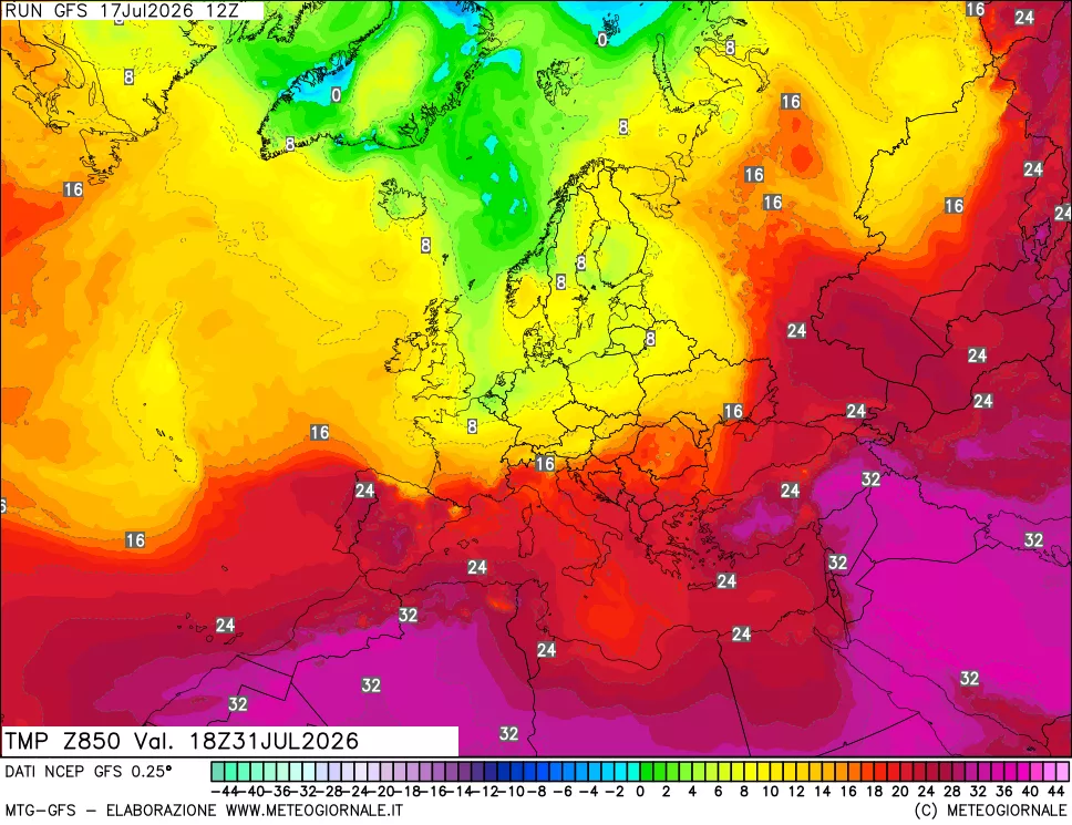 mappa 850 hPa Temp