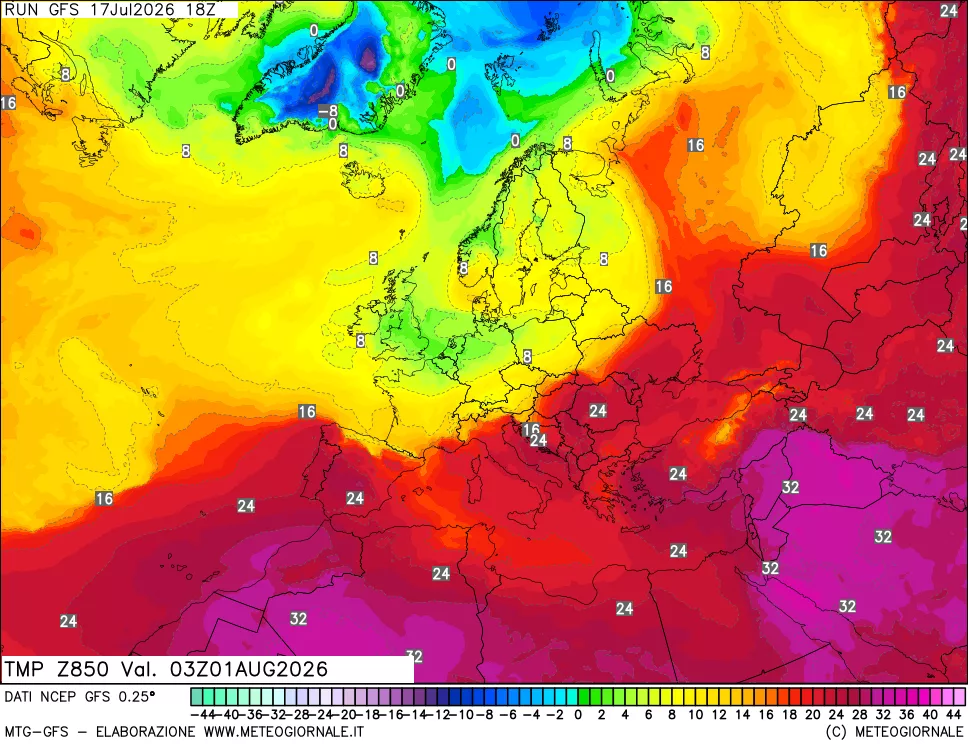 mappa 850 hPa Temp