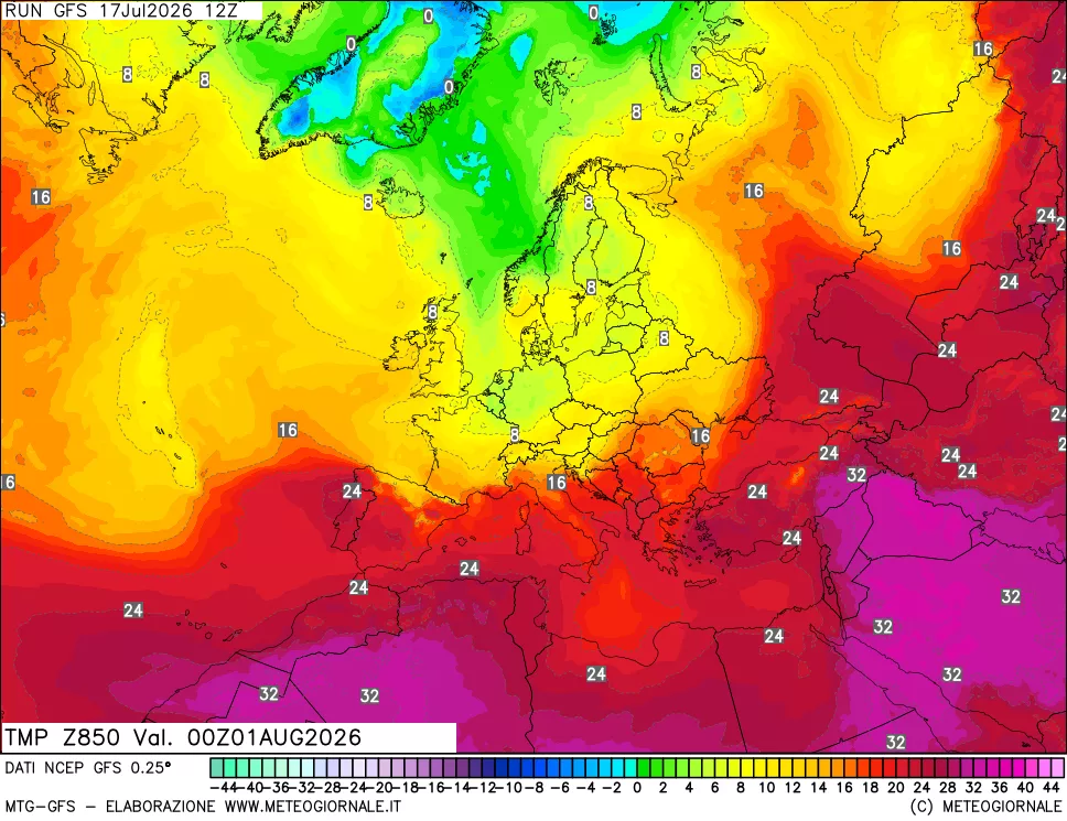 mappa 850 hPa Temp