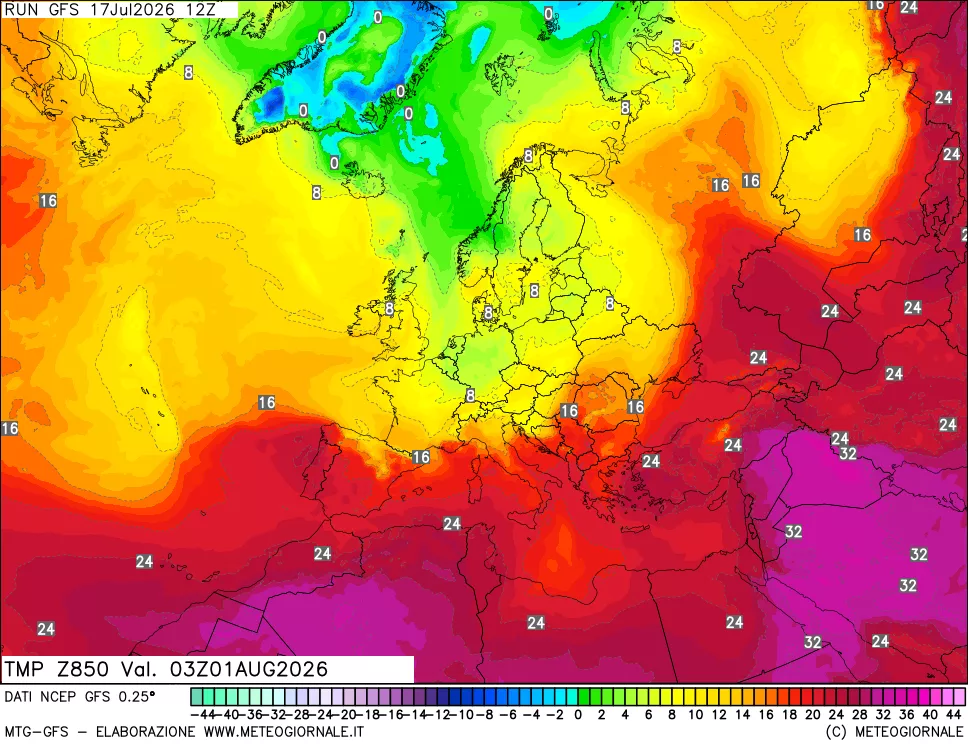 mappa 850 hPa Temp